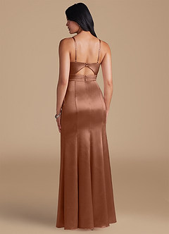 Azazie Shania Vestidos de damas de honor Vestido de Bronceador de Satén Metálico de Corte Recto con Plisado image2