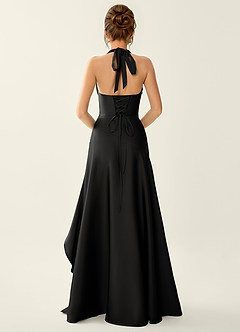 Titania Black Satin Halter Ruffled Vacation Dress image2