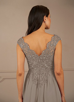 Azazie Amethyst Mother of the Bride Dresses Taupe A-Line V-Neck Sequins Chiffon Dress image8