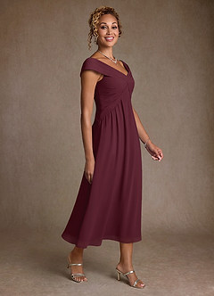 Azazie Mirta Mother of the Bride Dresses Cabernet A-Line Pleated Floral Burnout Dress image3