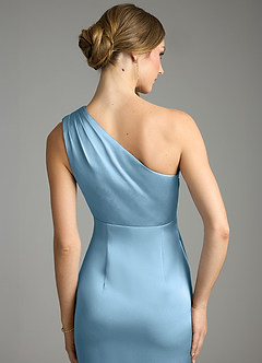 Azazie Emorie Final Sale Steel Blue Sheath One Shoulder Stretch Satin Dress image5