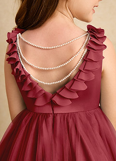 Azazie Lorita Flower Girl Dresses Pomegranate A-Line Beaded Tulle Dress image8