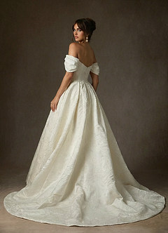 Azazie Efina At-home Try On Dresses Antique White Ball-Gown Floral Jacquard Dress image2