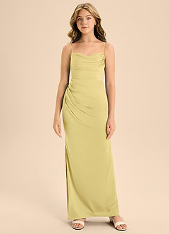 Azazie Mai Junior Robe Trapèze en Satin extensible Encolure en Forme de Cœur Sorbet Citron image5