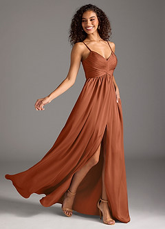 Azazie Alia Bridesmaid Dresses Cedar Rose A-Line Pleated Stretch Satin Dress image2