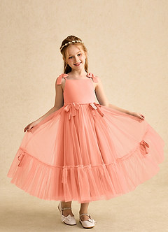 Azazie Jaci Flower Girl Dresses Sunset A-Line Spaghetti Strap Chiffon Dress image4