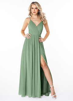 Azazie Gracie Bridesmaid Dresses Matcha A-Line Pleated Chiffon Dress image1