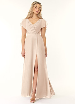 Azazie Rylee Brautjungfernkleider A-Linie Plissee Chiffon Kleid Alabaster Weiß image1