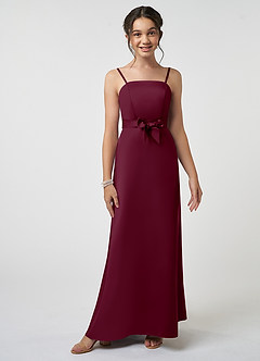 Azazie Anina Junior Mulberry A-Line Bow Stretch Satin Dress image1