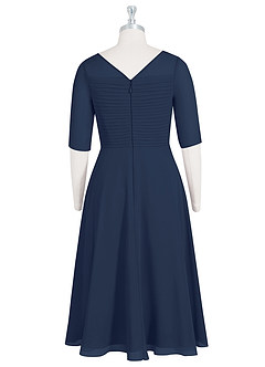 Azazie Naomi Mother of the Bride Dresses Dark Navy A-Line Boatneck Pleated Chiffon Dress image8