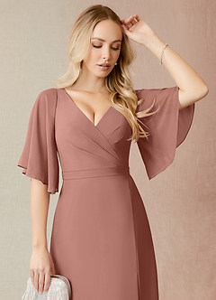Azazie Cierra Bridesmaid Dresses Cedar Rose A-Line V-Neck Chiffon Dress image6