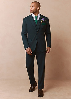 front Savile Dark Green Wool Blend 3-Piece Suit
