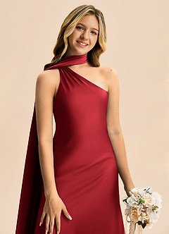 Azazie Briony Junior Etui Plissee Stretch-Satin Kleid Granatapfelrot image6