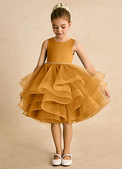 Azazie Tinie Blumenmädchenkleider Ballkleid Schleifen Tüll Kleid Butterscotch image5