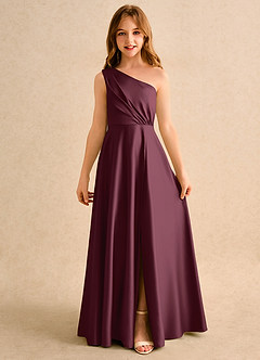 Azazie Puddles Girls Formal Sukienki dla dziewczynek sypiących kwiaty Linia A Jedno ramię Matowy satynowy Długość podłogi Sukienka image4