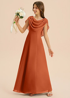Azazie Lambie Junior Burnt Orange A-Line Pleated Chiffon Dress image2