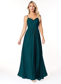 Azazie Lisbon Robes de demoiselle d'honneur Robe Trapèze en Mousseline de soie Encolure en Forme de Cœur Vert Pin image5