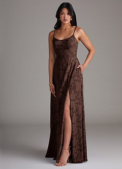Azazie Moira Bridesmaid Dresses Ganache A-Line Side Slit Floral Burnout Dress image3