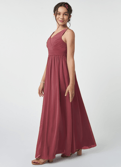 Azazie Kora Junior Merlot A-Line Pleated Chiffon Dress image3