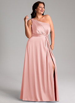 Azazie Brooke Bridesmaid Dresses Powder Pink A-Line One Shoulder Stretch Satin Dress image12