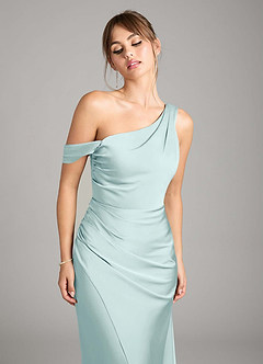 Azazie Madelyn Bridesmaid Dresses Mist Mermaid One Shoulder Stretch Satin Convertible Dress image4