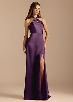 Azazie Tracie Bridesmaid Dresses Plum A-Line Pleated Metallic Satin Dress image5