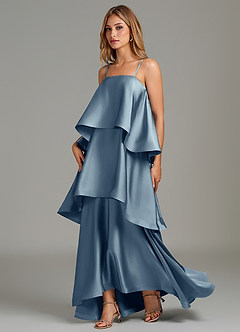 Azazie Azalea Bridesmaid Dresses Dusty Blue A-Line Ruched Stretch Satin Dress image3