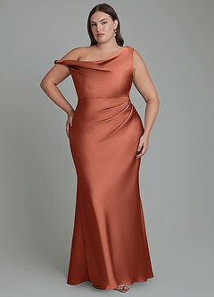 Azazie Emerson Jurken voor bruidsmeisjes Jurk van Stretch Satijn met Zeemeermin Off-shoulder Klei image5