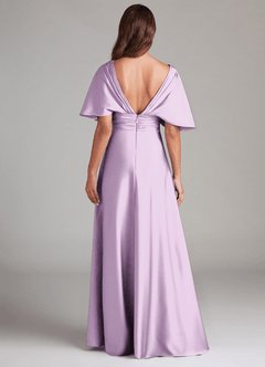 Azazie Pamela Vestidos de damas de honor Vestido de Lila Esmerilada de Satén Elástico de Corte en A con Plisado image6