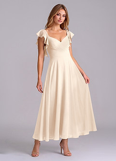 Azazie Leilani Abiti da Damigella Abito A-Line in Chiffon Increspato Alabastro Bianco image3
