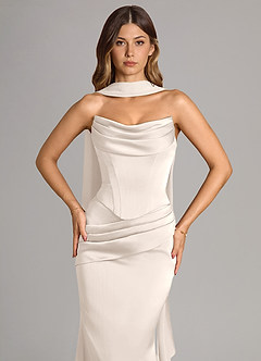 Azazie Sorrel Robes de demoiselle d'honneur Robe Sirène Convertible en Satin extensible Bustier Albâtre Blanc image5