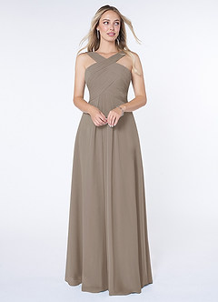 Azazie Kaleigh Robes de demoiselle d'honneur Robe Trapèze en Mousseline de soie Plissée Taupe image1