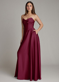 Azazie Meleena Bridesmaid Dresses Mulberry A-Line Strapless Stretch Satin Dress image6