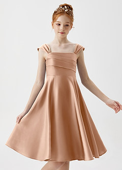 Azazie Amira Junior Vestido de Rosa Inglesa de Satén Elástico de Corte En A con Plisado image3
