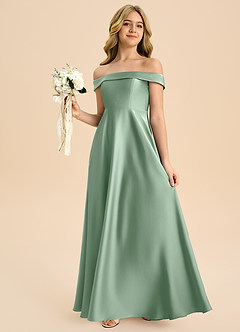 Azazie Sissy Junior Abito A-Line in Raso Elasticizzato a Spalla Scoperta Agave image3