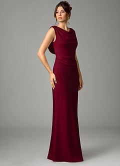 Azazie Kieryn Robes de demoiselle d'honneur Robe Sirène en Satin extensible Plissée Bourgogne image3