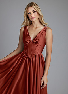 Azazie Delmie Bridesmaid Dresses Terracotta A-Line Corset Stretch Satin Dress image7