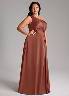 Azazie Brooke Jurken voor bruidsmeisjes Jurk van Stretch Satijn met A-Lijn One-Shoulder Kastanjebruin image10