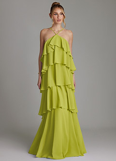 Azazie Deena Bridesmaid Dresses Lemongrass A-Line Ruched Chiffon Dress image1