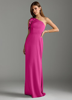 Azazie Rinna Bridesmaid Dresses Fuchsia Mermaid Ruched Stretch Satin Dress image4