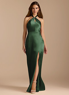 Azazie Tracie Bridesmaid Dresses Eucalyptus A-Line Pleated Metallic Satin Dress image6