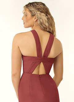Azazie Rue Bridesmaid Dresses Terracotta A-Line Halter Chiffon Dress image3