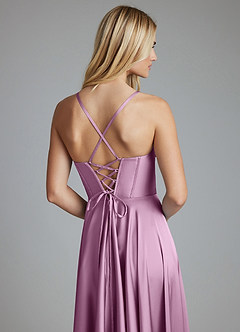 Azazie Alaia Final Sale Wisteria A-Line Corset Stretch Satin Dress image2