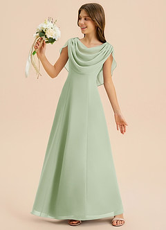 Azazie Lambie Junior Dusty Sage A-Line Pleated Chiffon Dress image2