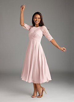 Azazie Dorothea Final Sale Blushing Pink A-Line Scoop lace Chiffon Dress image3