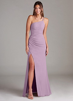 Azazie Eren Bridesmaid Dresses Wisteria Sheath One Shoulder Chiffon Dress image3