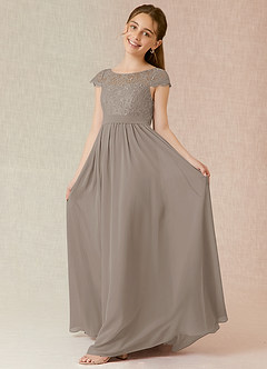 Azazie Silvermist Junior Abito A-Line in Chiffon Plissettato Taupe image3