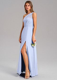 Azazie Phaedra Bridesmaid Dresses Ice A-Line One Shoulder Chiffon Dress image5