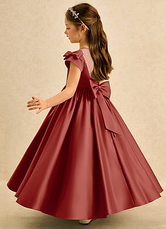 Azazie Toffee Abiti da Ragazza di Fiori Abito Stile Principessa in Raso Opaco Fiocco Terracotta image5