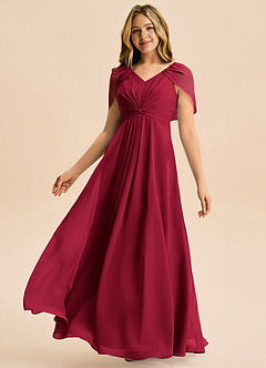 Azazie Emma Junior Robe Trapèze en Mousseline de soie Plissée Bourgogne image4